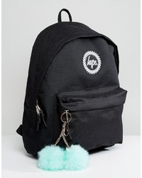 Hype Backpack In Black With Teal Pom