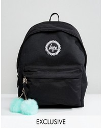 Hype Backpack In Black With Teal Pom