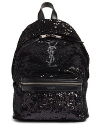 Saint Laurent Mini City Magic Paillettes Backpack Black
