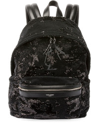 Saint Laurent Mini City Paillette Embroidered Backpack Black