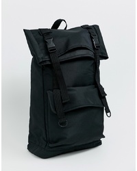ASOS DESIGN Rolltop Backpack In Black With Double S And Front Pocket