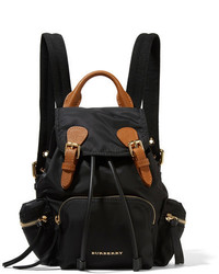 Burberry Small Leather Trimmed Gabardine Backpack Black