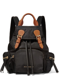 Burberry Small Leather Trimmed Gabardine Backpack Black
