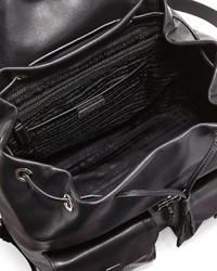 Prada Soft Calf Double Pocket Backpack Black