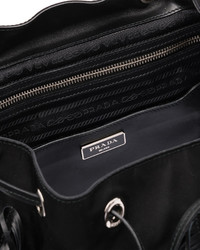 Prada Soft Calfskin And Tessuto Fringe Backpack Black