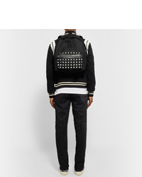 Saint Laurent Studded Leather Trimmed Cotton Twill Backpack