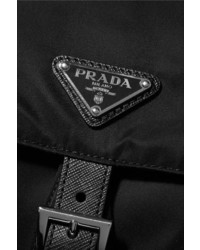 Prada Vela Large Leather Trimmed Shell Backpack Black