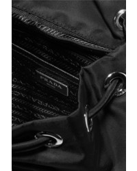 Prada Vela Small Textured Leather Trimmed Shell Backpack Black