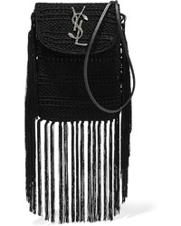 Saint Laurent Anita Tasseled Leather Trimmed Crocheted Shoulder Bag