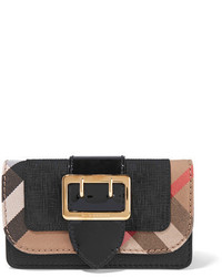 Burberry Canvas Trimmed Patent And Textured Leather Shoulder Bag Black