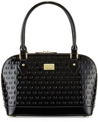 St. John Collection Logo Embossed Patent Small Dome Satchel Bag Black