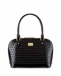 St. John Collection Logo Embossed Patent Small Dome Satchel Bag Black