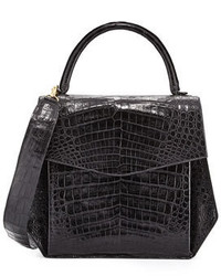 Nancy Gonzalez Crocodile Large Structured Top Handle Bag Black Matte