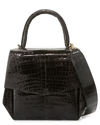 Nancy Gonzalez Crocodile Medium Structured Top Handle Bag Black Shiny