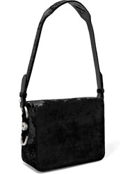 Off-White Embossed Velvet Shoulder Bag Black
