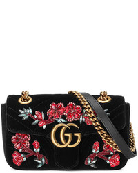 Gucci Gg Marmont Mini Velvet Shoulder Bag Black