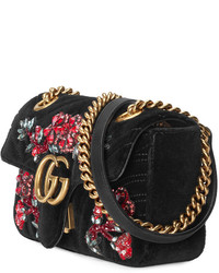 Gucci Gg Marmont Mini Velvet Shoulder Bag Black