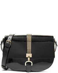 Lanvin Lien Smooth And Patent Leather Shoulder Bag Black