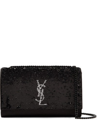 Saint Laurent Monogramme Kate Medium Sequined Satin Shoulder Bag Black