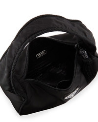 Prada Nylon Small Zip Top Hobo Bag Black