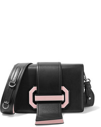 Prada Ribbon Plexi Two Tone Textured Leather Shoulder Bag Black