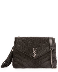 Saint Laurent Small Raffia Chain Shoulder Bag Black