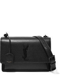 Saint Laurent Sunset Medium Textured Leather Shoulder Bag Black