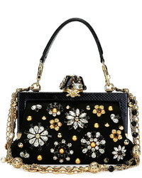 Dolce & Gabbana Vanda Small Jeweled Top Handle Evening Bag Black