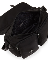 Prada Vela Buckled Messenger Bag Black