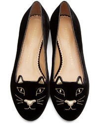 Charlotte Olympia Black Velvet Kitty Flats