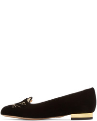 Charlotte Olympia Black Velvet Kitty Flats