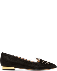 Charlotte Olympia Black Velvet Mid Century Kitty Flats