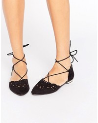 Glamorous Cut Out Tie Up Point Flat Shoes