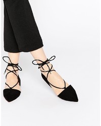 Asos Locket Lace Up Pointed Ballet Flats