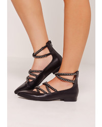 Missguided Chain Detail Pointed Flat Shoes Black