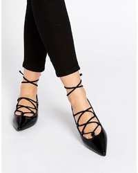 Senso Gia Iv Black Patent Ghillie Lace Up Flat Shoes