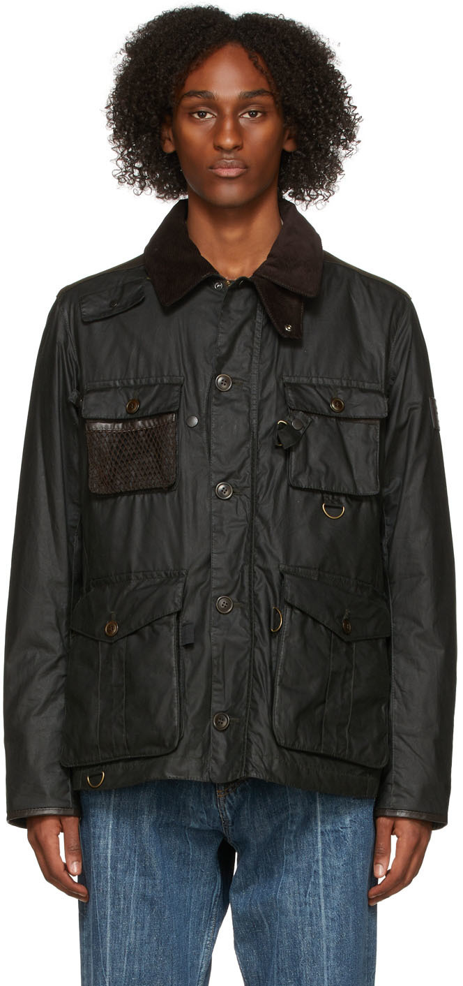 Barbour Black Supa Fission Wax Jacket, $895 | SSENSE | Lookastic