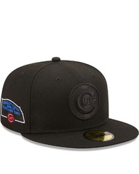 New Era Black Chicago Cubs Wrigley Field Splatter 59fifty Fitted Hat