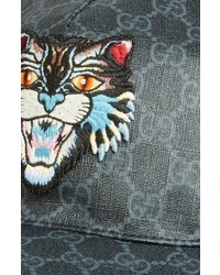 Gucci Gg Supreme Baseball Hat With Angry Cat In Dark-grey