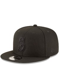 New Era Seattle Mariners Black On Black 9fifty Team Snapback Adjustable Hat