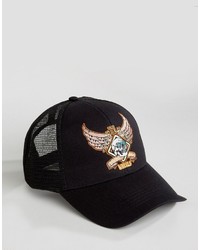Asos Trucker Cap In Black With Portland Embroidery