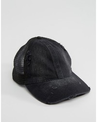 Asos Trucker Cap With Distressed Finish In Black