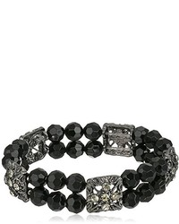 1928 Jewelry Double Beaded Black And Crystal Stretch Bracelet 7