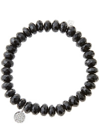 Sydney Evan 8mm Faceted Black Spinel Beaded Bracelet With Mini White Gold Pave Diamond Disc Charm