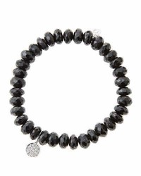 Sydney Evan 8mm Faceted Black Spinel Beaded Bracelet With Mini White Gold Pave Diamond Disc Charm