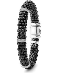 Lagos 9mm Black Caviar Bracelet With Diamond Stations Size Medium