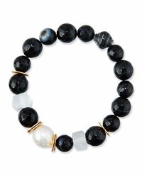 Akola Black Agate Sea Glass Pearl Bracelet Black