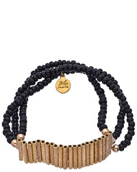 Blee Inara Black And Gold Triple Layer Bead And Bar Bracelet