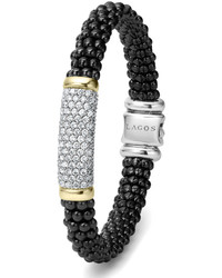 Lagos Black Caviar Large Diamond Station Bracelet 9mm