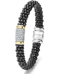 Lagos Black Caviar Medium Diamond Station Bracelet 9mm